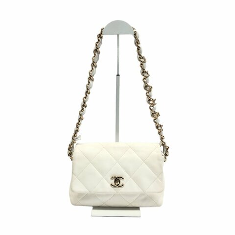 Chanel 白色 cf 字母鏈條 31開 肩背包