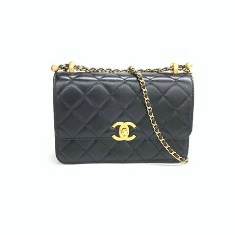 Chanel 黑金 雙金球 22cm 晶片21年 上海 肩背包