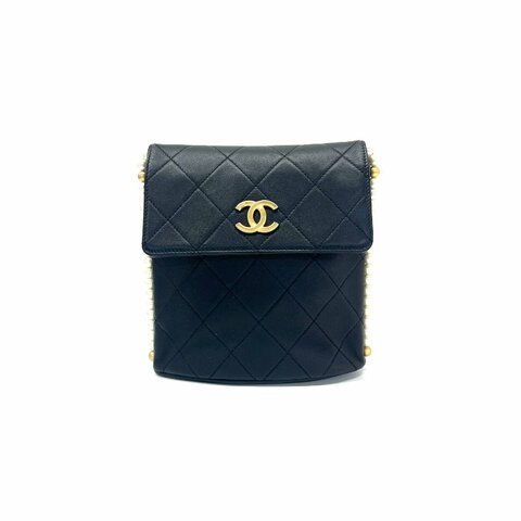 Chanel 黑金 珍珠 hobo 珍珠鏈條 31開 肩背包