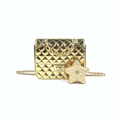 Chanel 金色 24C cf 漆皮 晶片 星形後背包