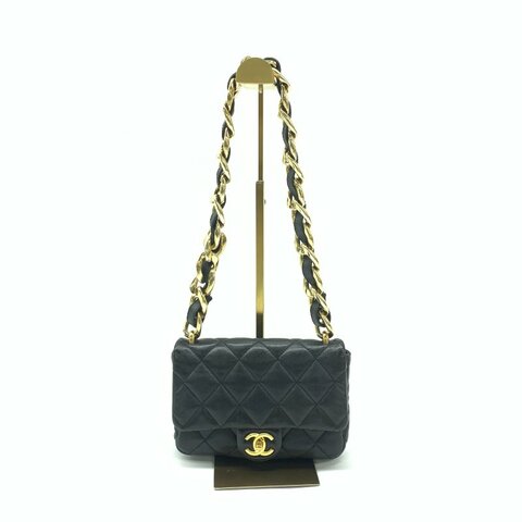 Chanel 黑金 粗鏈條 晶片 肩背包