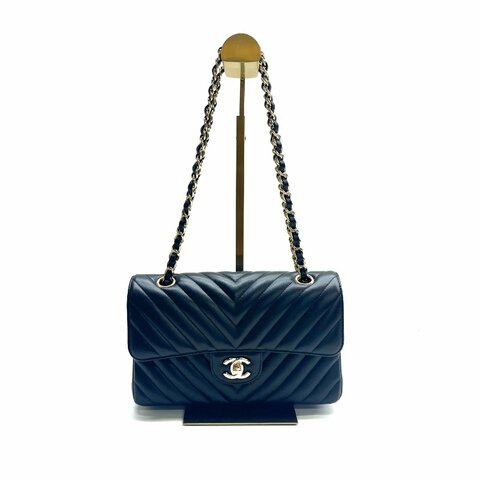 Chanel 黑金 cf V紋 小號 29開 羊皮 全套 肩背包