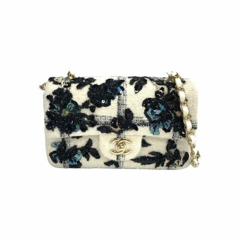 Chanel 白色 手工坊 刺繡串珠 大mini 晶片 肩背包