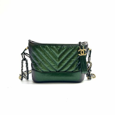 Chanel 香奈兒 綠色金屬色 流浪 金銀鏈 小號 28開 肩背包