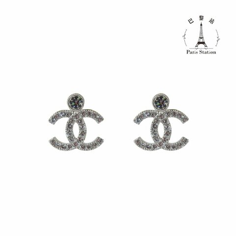 【巴黎站二手名牌專賣店】＊現貨＊CHANEL 香奈兒 真品＊經典雙C LOGO 水鑽排列頂部單鑽穿式耳環