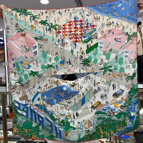 Hermes/愛馬仕  海灘上的愛馬仕 人物披肩多色 90×90