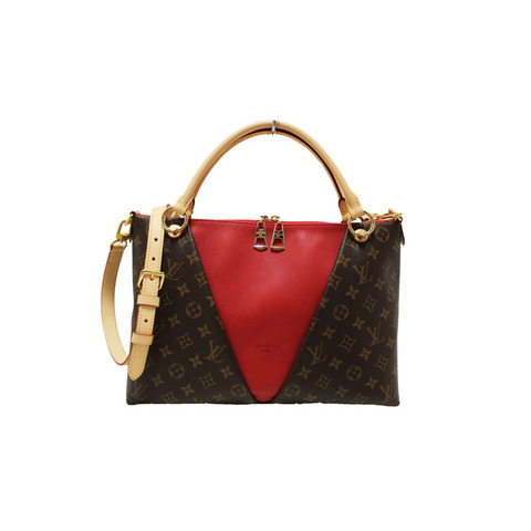 Louis Vuitton Classic Monogram Canvas with Red Leather V Tote MM Bag