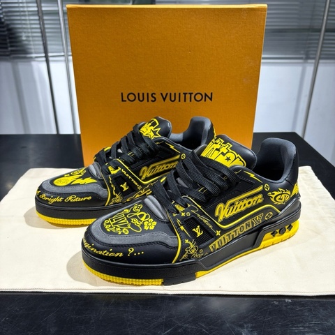 Louis Vuitton LV 路易威登 trainer 圓頭系帶 字母 板鞋 運動鞋 黑黃色