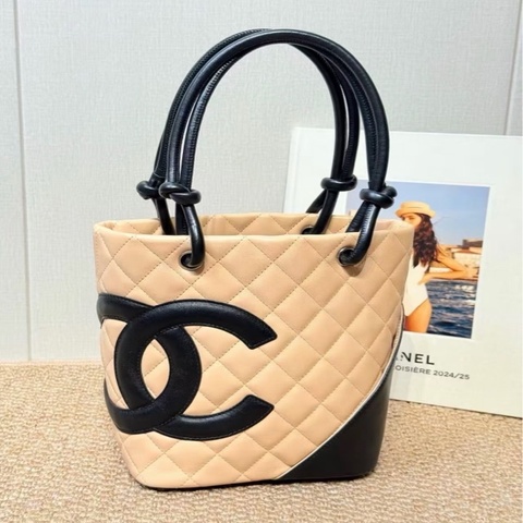 「JL精品代購」95新 Chanel香奈兒奶茶色康鵬迷你托特包