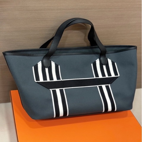 Hermes 海軍藍色 男裝帆布 Pursangle Tote Bag