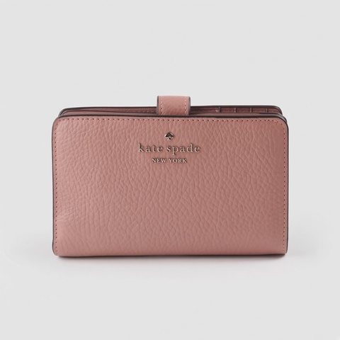 現貨 KATE SPADE Medium Bifold Wallet 荔枝紋皮革中夾 女短夾 皮夾 零錢包（乾燥玫瑰色）