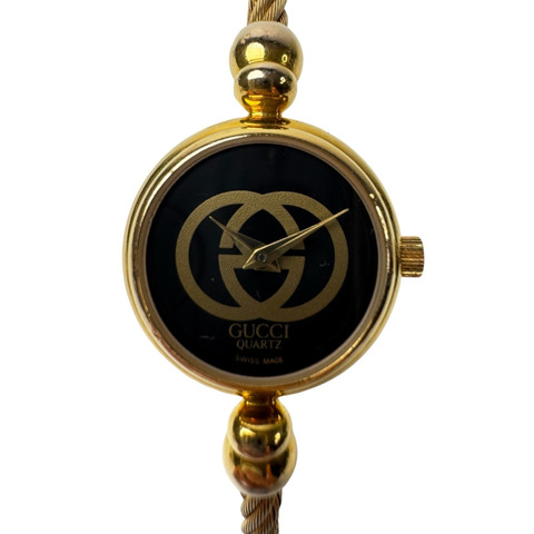 Gucci GUCCI 手環腕錶 2047L 石英金黑色錶盤 已更換電池 女士