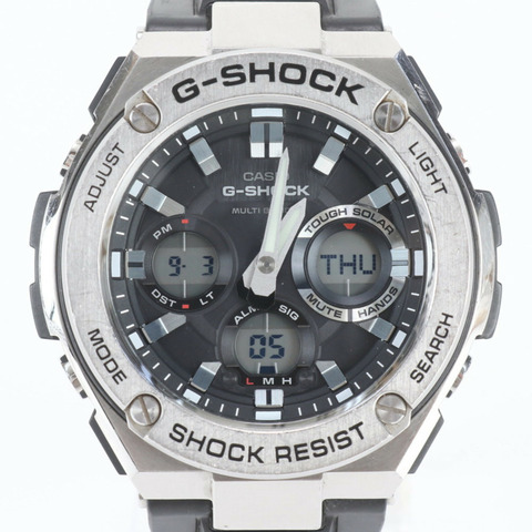 卡西歐 G-SHOCK GST W110 手錶，太陽能動力，電波校時，銀色，時尚男士手錶