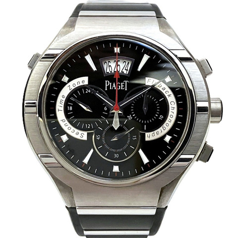 伯爵 PIAGET Polo 腕錶，總重 119.2 克，不鏽鋼和鈦金屬材質，自動上鍊機芯，黑色錶盤，型號 P10534