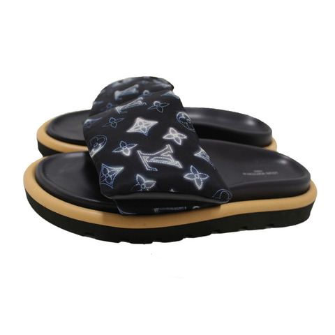 Louis Vuitton Navy Blue Nylon Monogram Womens Pool Pillow Comfort Mules Size 38