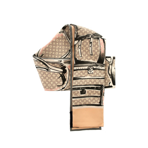 Louis Vuitton Pink Silk Monogram Trunks Rose Poudre Twilly Bandeau Scarf
