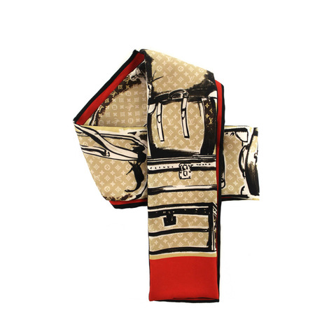 Louis Vuitton Silk Monogram Trunks Red Twilly Bandeau Scarf