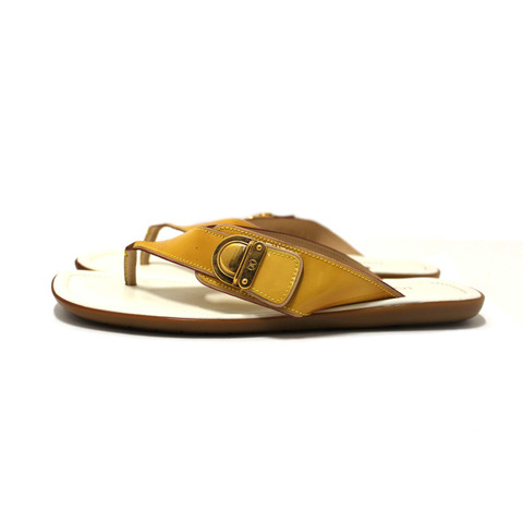 Louis Vuitton Yellow Patent Leather Thong Slipper Sandals Shoes Size 36