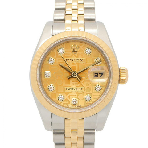 勞力士 Datejust 10P 鑲鑽 Z 字頭香檳色電腦腕錶 全新 18K（黃金）不鏽鋼女士金色調腕錶 179173G