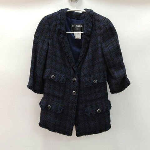 Chanel 07年深蓝色V领四口袋五分袖上衣外套