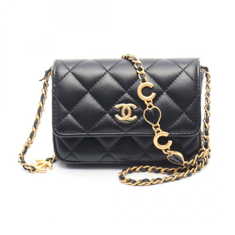 【再降價】黑色 羊皮 鍊帶肩背包 金釦【CHANEL 香奈兒】