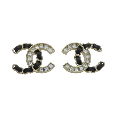 金色鍍金 皮革鍊帶 雙C 耳環【CHANEL 香奈兒】