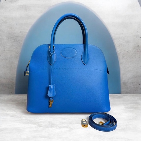 「JL精品代購」9新 HERMES 法國藍金Bolide 31 2way 手提肩背包