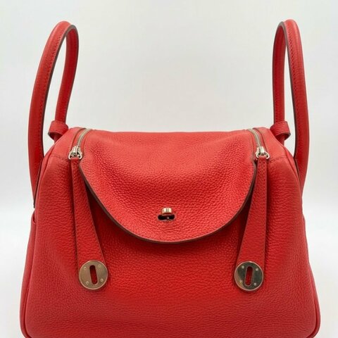 HERMES Lindy30 紅色TC皮銀扣 #X刻