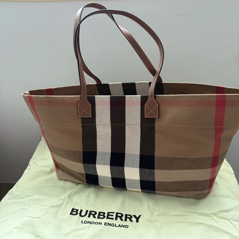 （7成新 ）Burberry 經典格紋托特包 棕色 Tan tote bag