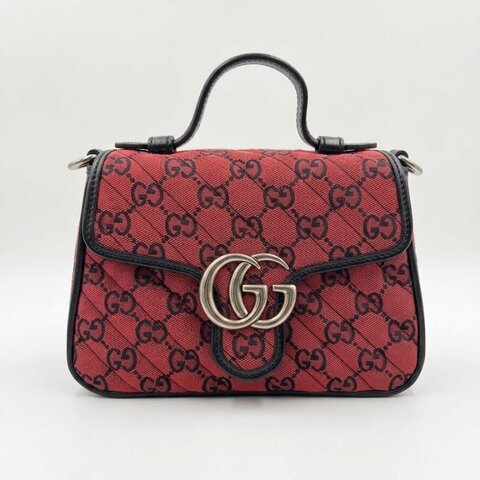 GUCCI Marmont 紅色配黑雙G绗縫帆布兩用包