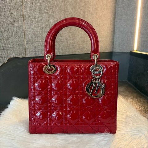 DIOR 漆亮皮黛妃包 紅色