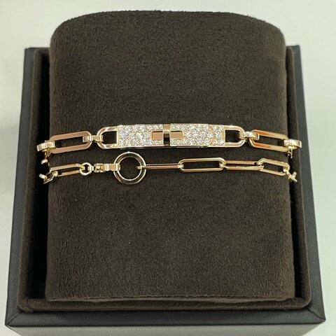 愛馬仕 Hermès Kelly Chain Chocker 雙圈帶鑽手鏈 金色 鑽石／金｜全新