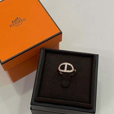 愛馬仕 Hermès 豬鼻帶鑽戒指 54碼 金色 金｜全新