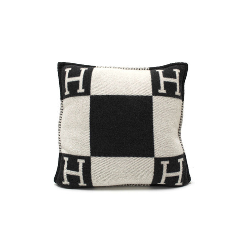 Hermes Black Grey Avalon Wool Cashmere Cushion Pillow