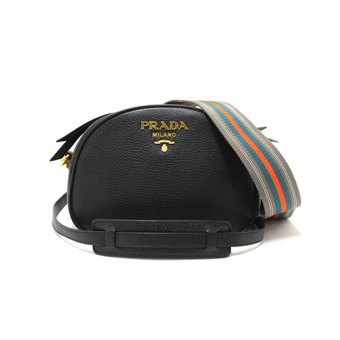 Prada Black Vitello Daino Bauletto Leather Messenger Bag