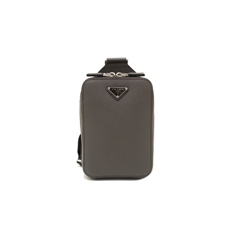 Prada Grey Saffiano Leather Brique Shoulder Sling Bag