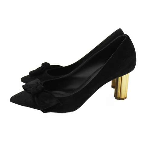 Salvatore Ferragamo Black Suede Garlate Block Heel Pump Size 7C