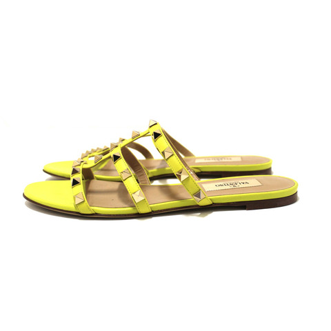 Valentino Yellow Calfskin Leather Rockstud Slide Sandals Shoes Size 36.5