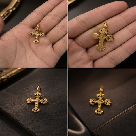 克羅心Chrome hearts 22K Charm filigree tiny九鑽火焰十字