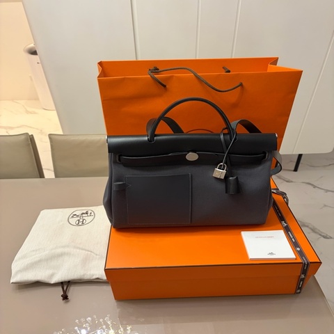Hermes herbag 31特殊款黑銀扣石板灰
