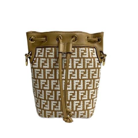 芬迪/Fendi Mon Tresor 老花Logo刺繡FF圖案 抽繩mini水桶包 手提單肩斜挎包