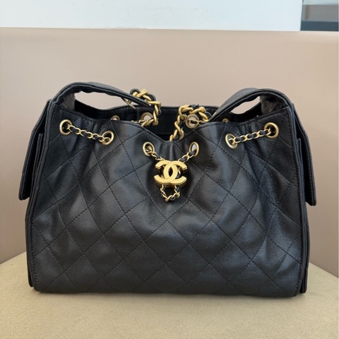 Chanel 香奈兒 黑金荔枝牛25bag小號