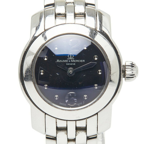 名士 (Baume & Mercier) Capeland 石英腕錶，黑色錶盤，不鏽鋼錶殼，女錶