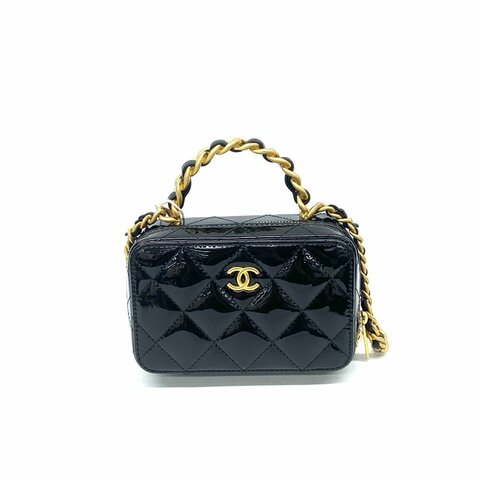 Chanel 黑色 漆皮 手柄 化妝盒 22A 22年9月21日 上海購入 肩背包