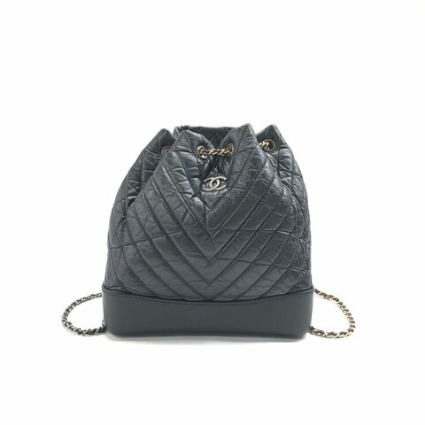 Chanel 黑銀 流浪 中號 v紋 28開 後背包