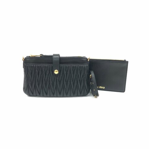 Miu Miu 黑色 褶皺 字母袋 全套 肩背包