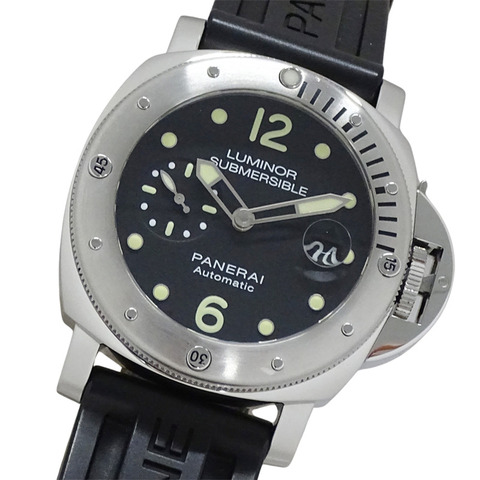 沛納海 Luminor Submersible PAM01024 男士腕錶，品牌名稱，日期顯示，自動上鍊機芯，不鏽鋼錶殼，橡膠錶帶，銀色，黑色