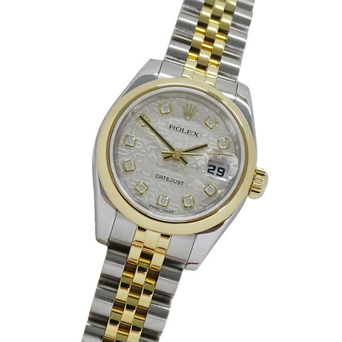 勞力士 Datejust 179163G F 序號女士腕錶，品牌名稱，10 顆鑽石，電腦自動機芯，不銹鋼 (SS) 和黃金 (YG) 組合。