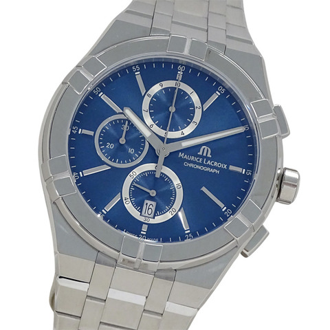Maurice Lacroix AI1118-SS002-430-1 男士腕錶，品牌：計時碼錶，石英機芯，不鏽鋼錶殼，銀色和藍色錶盤