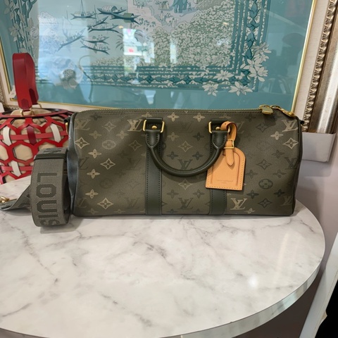 LV 綠原花Keepall Bandouliere35金釦手提肩斜背包M27054